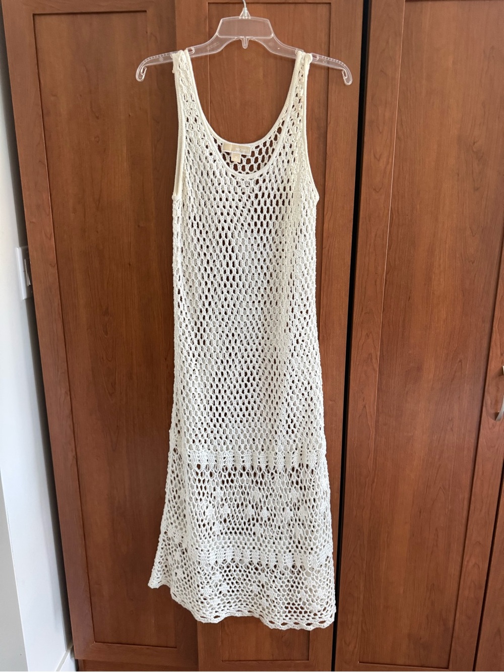 Sleeveless Michael Kors Cream Crochet Swim Cover-Up Maxi Dress